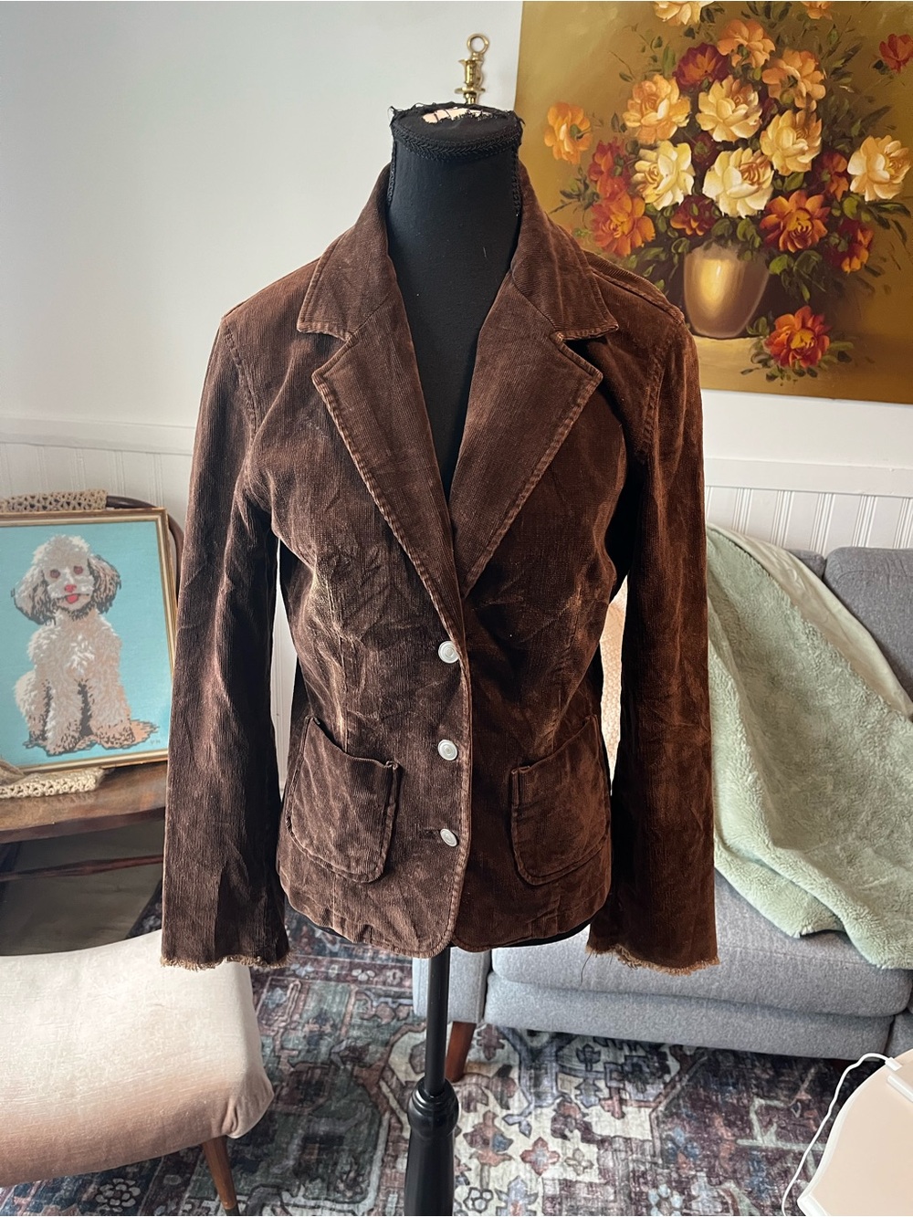 Women’s Y2K Vintage Brown Stretchy Corduroy Jacket Flare Sleeves S fit